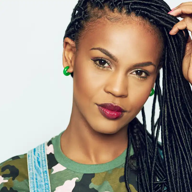 Woman with braided hair.